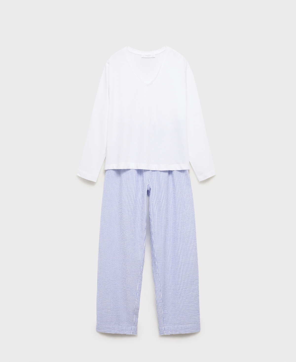 Mango Seersucker Striped Two-piece Pajamas In Blue