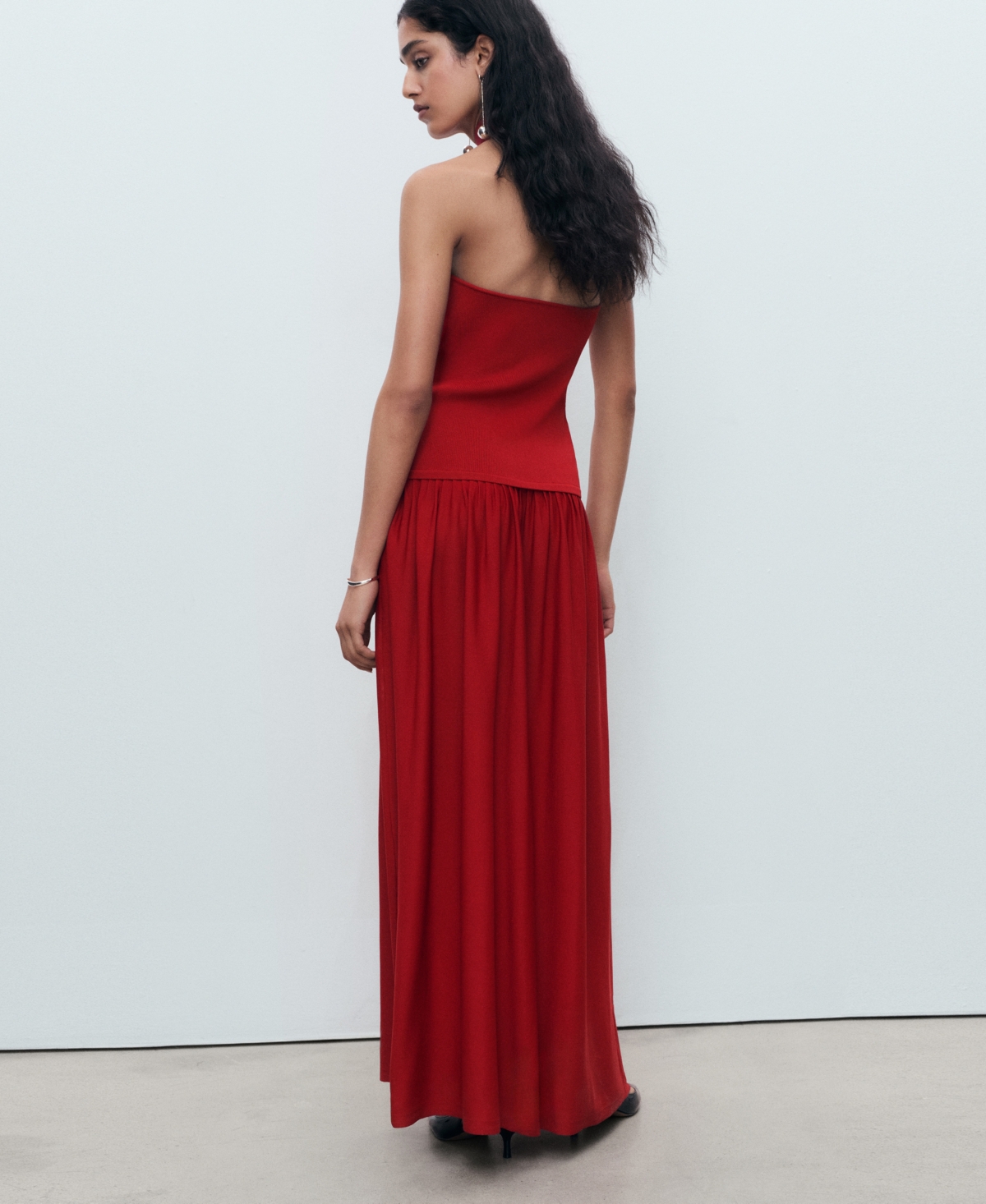 Mango Mixed Knit Halter Dress Red In Red