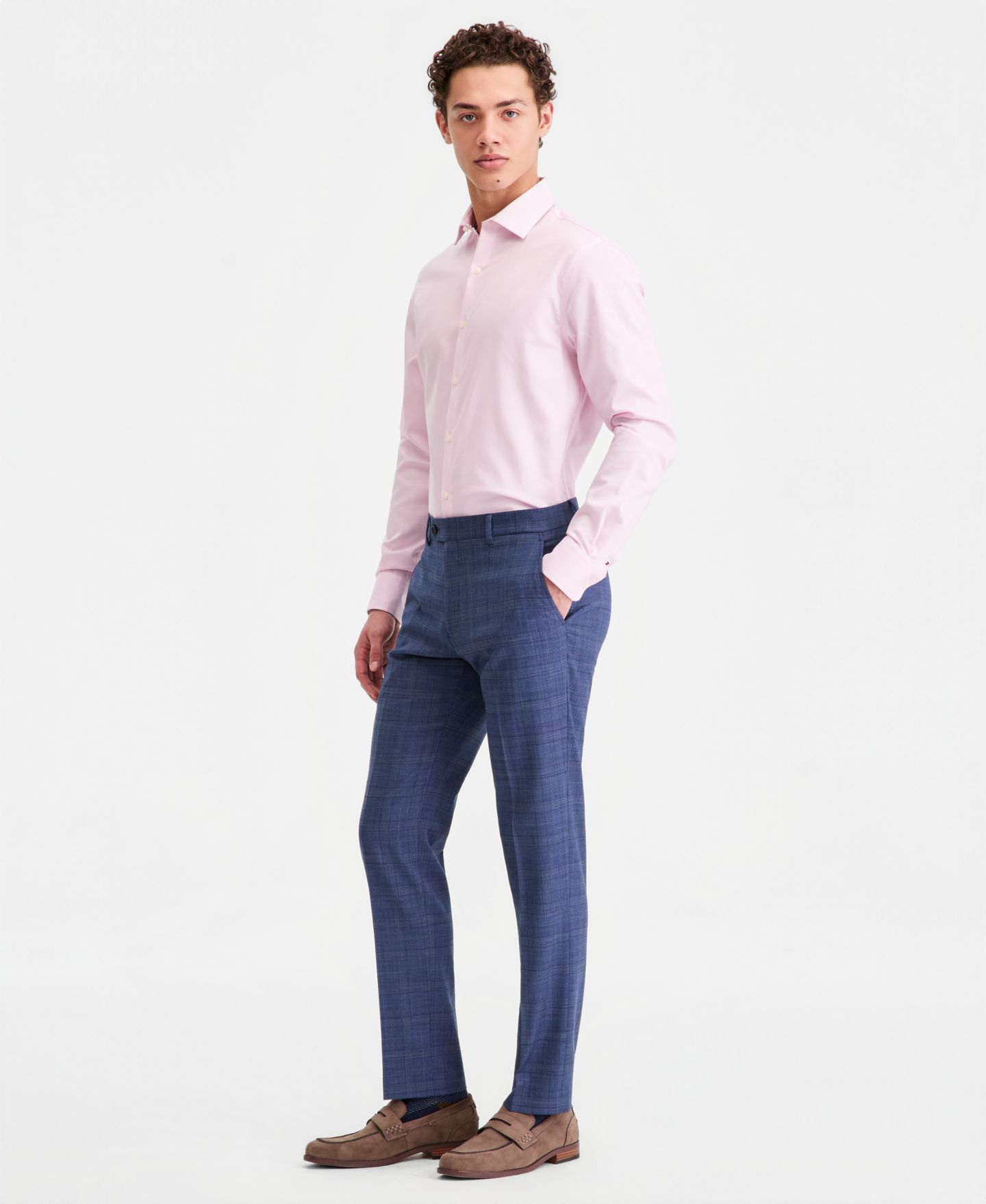 Мужские брюки Tommy Hilfiger Modern-Fit Wool TH-Flex Stretch Suit Separates Pant, цвет: Синий ржавый клетчатый — фото 8