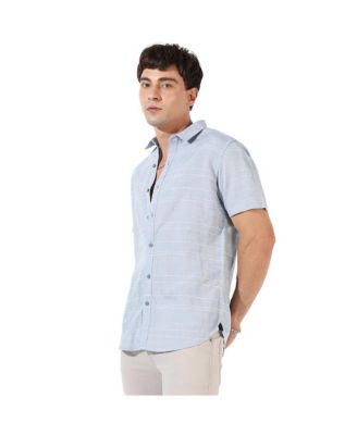 Men's Light Blue Textured Regular Fit Casual Shirt