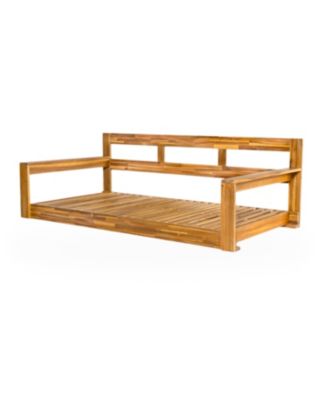 81 Inch Acacia Wood Twin Size Porch Swing Daybed with Hemp Ropes