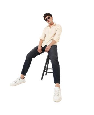 Men's Light Yellow Textured Regular Fit Casual Shirt