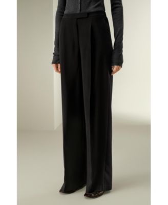 Women's Silk-Wool Pleated Wide-Leg Trousers