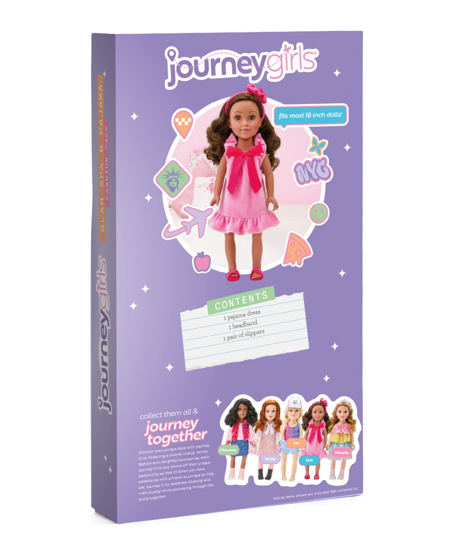 Детские куклы Journey Girls Glam Spa 18" Ruffled Plush Pajama Dress, Headband and Slippers, 3-Piece Set, Ages 5+ — фото 9