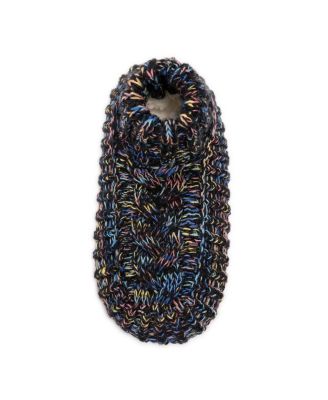 Women's Icelandic Space Dye Marl Cabled Cuff Booties, Pearl, L/XL