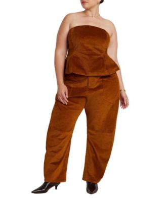Women's Plus Size Corduroy Barrel Leg Pants