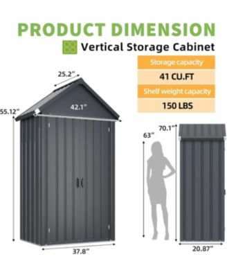Outdoor Storage Cabinet Waterproof with Shelves, Vertical Tall Sheds Cabinet