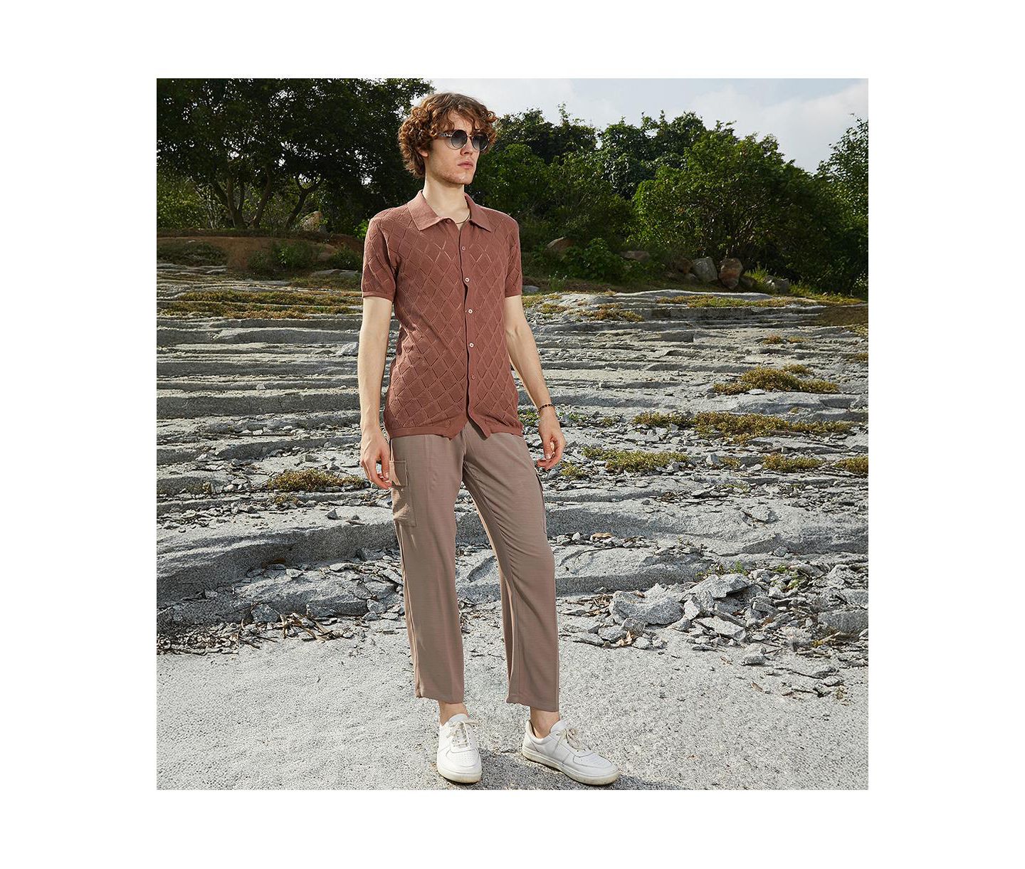 Мужская рубашка Cahoot Campus Sutra Rhombus-Knit Slim-Fit, цвет: Коричневый — фото 6