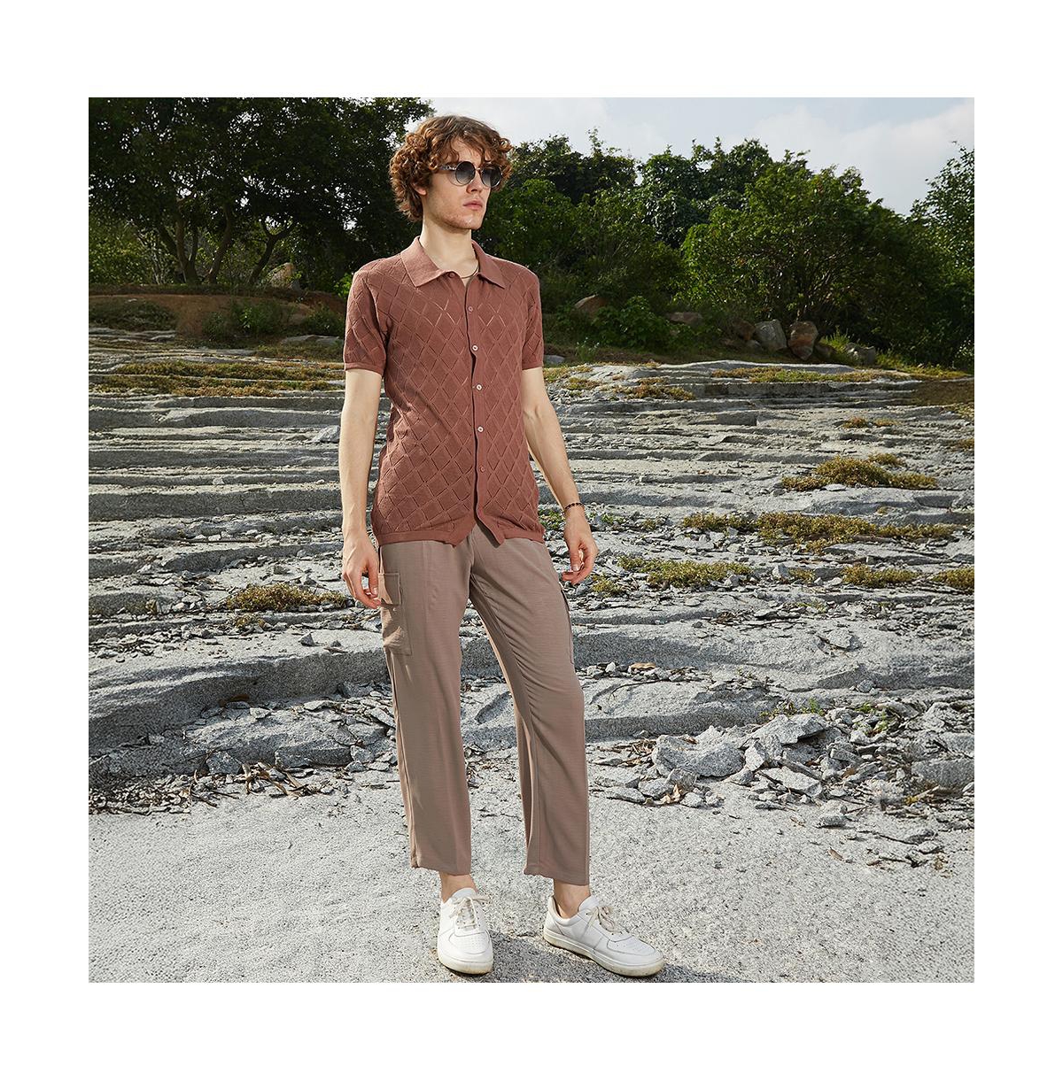 Campus Sutra Men's Rhombus-Knit Slim-Fit Shirt