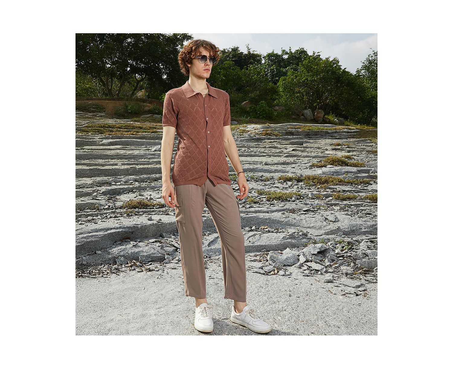 Men's Rhombus-Knit Slim-Fit Shirt