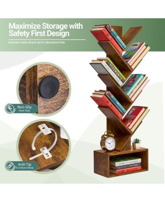 7-Tier Zigzag Tree Bookcase with Open Drawer for Books, Decor, and Accessories - Space-Saving Organizer Unit for Living Room, Bedroom, Office