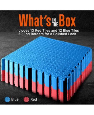 Thick Puzzle Exercise Mat 25 Pcs EVA Foam Interlocking Tiles Durable Non-Skid Flooring for Gym Workouts Red Blue