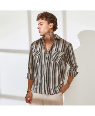 Men's Taupe Brown & Sepia Brown Multitrack Striped Oversized Shirt