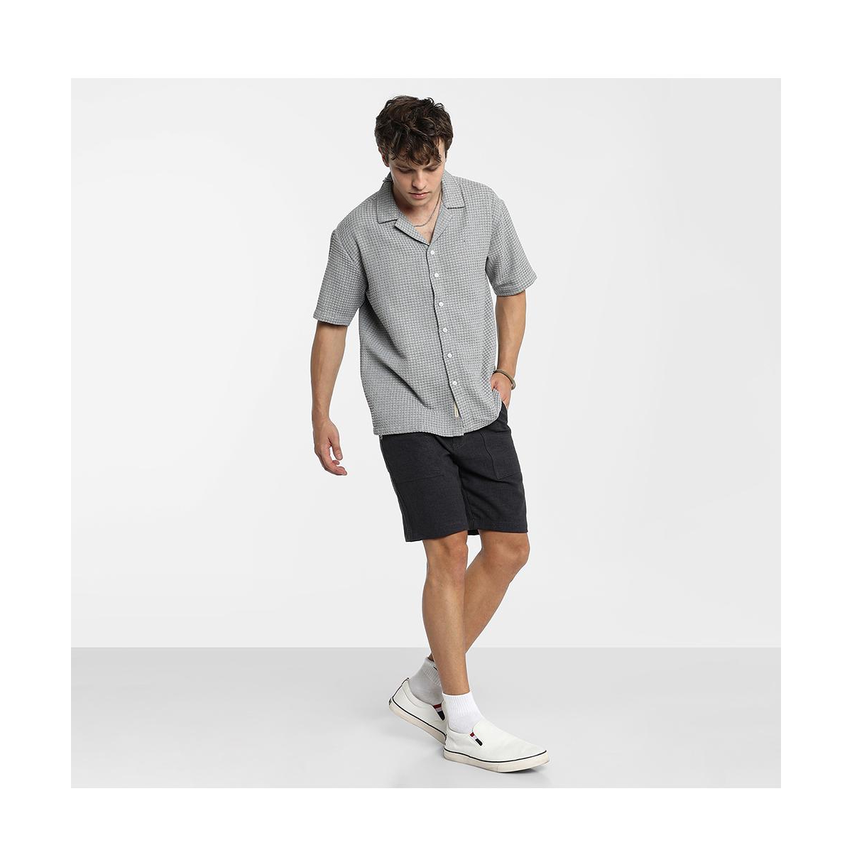 Campus Sutra Men's Moon Grey Waffle-Knit Oversized Shirt