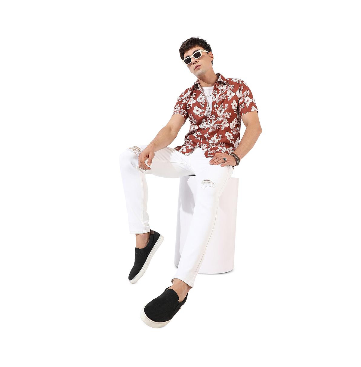 Campus Sutra Men's Brown Printed Regular Fit Casual Shirt