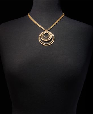 Pav&eacute; Multirow Circle Pendant Necklace, 18" + 3" extender, Macy's Exclusive
