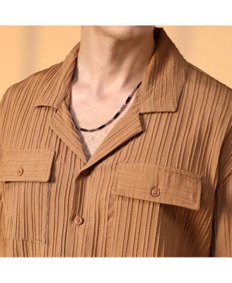 Men's Camel Brown Tactile-Lined Oversized Shirt