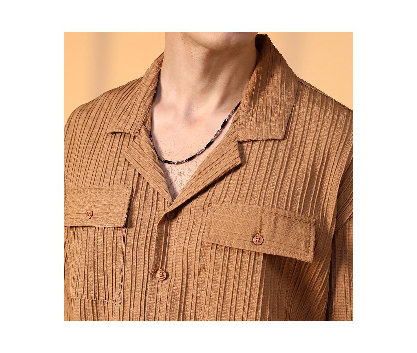Мужская рубашка Cahoot Campus Sutra Camel Brown Tactile-Lined Oversized, цвет: Коричневый — фото 7