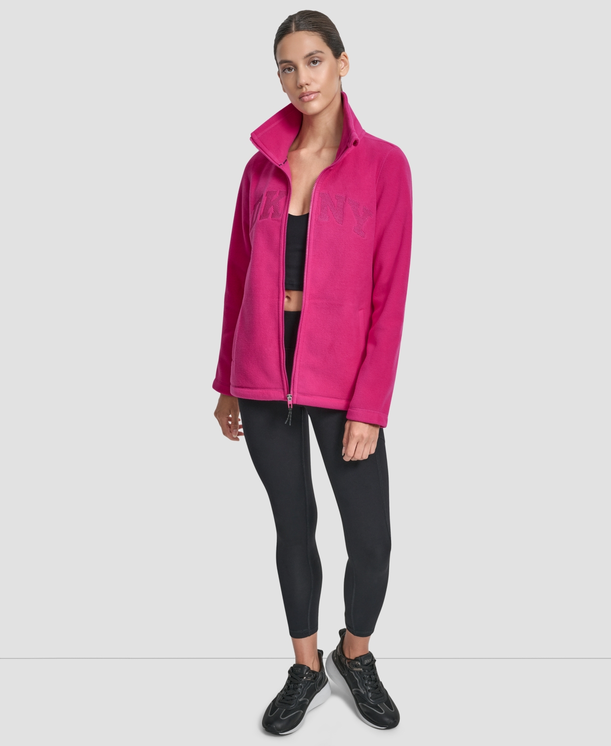 Dkny Women's Full-zip Varsity Logo Top In Pink