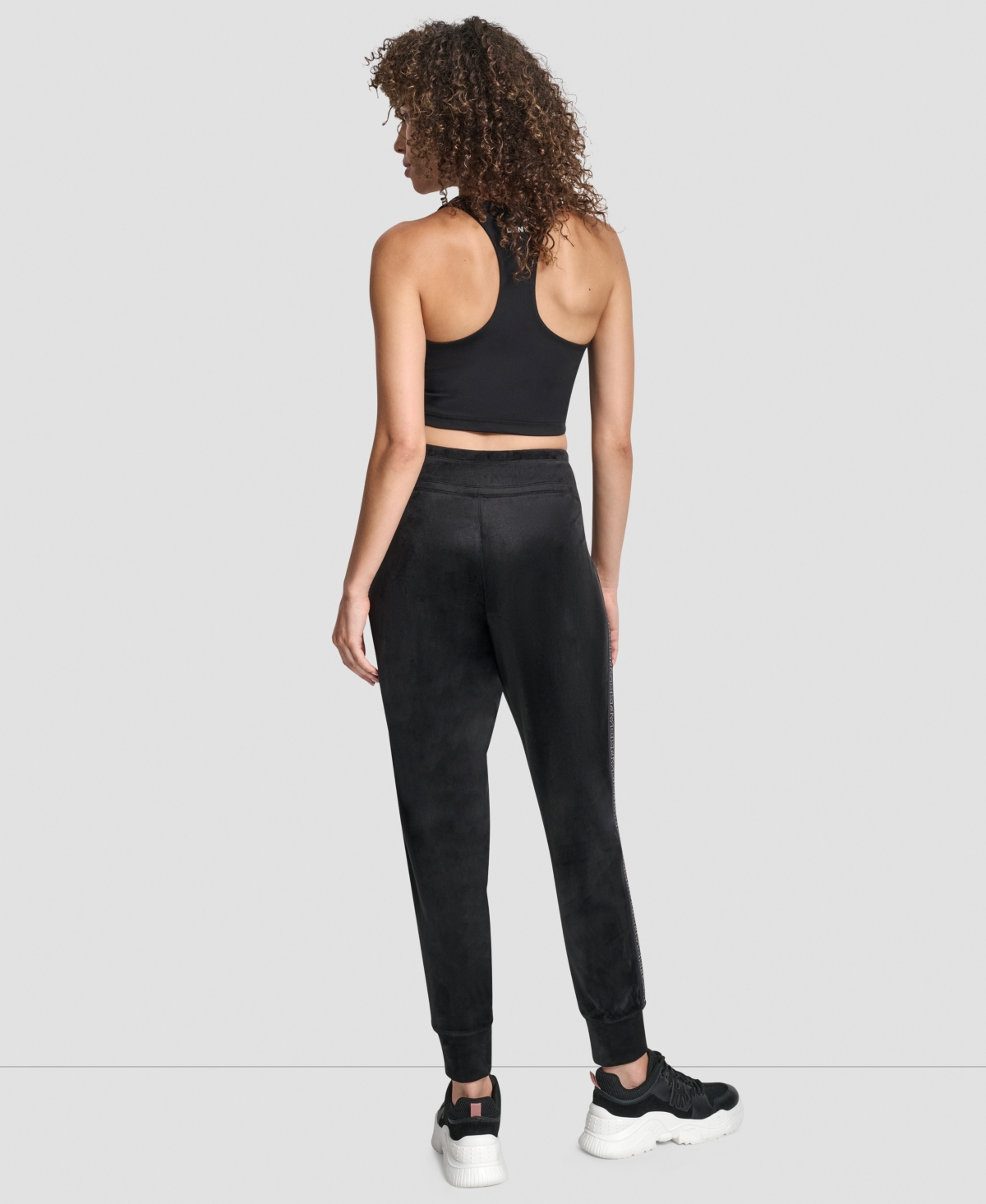 Dkny Women's Cuffed Metallic Logo Joggers In Black
