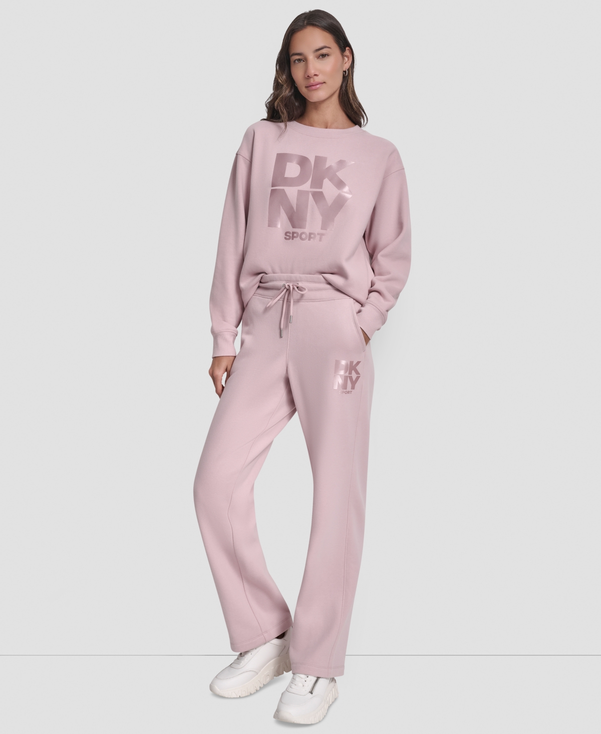 Dkny Women's Sport Stacked Transfer Logo Track Pants In Pink