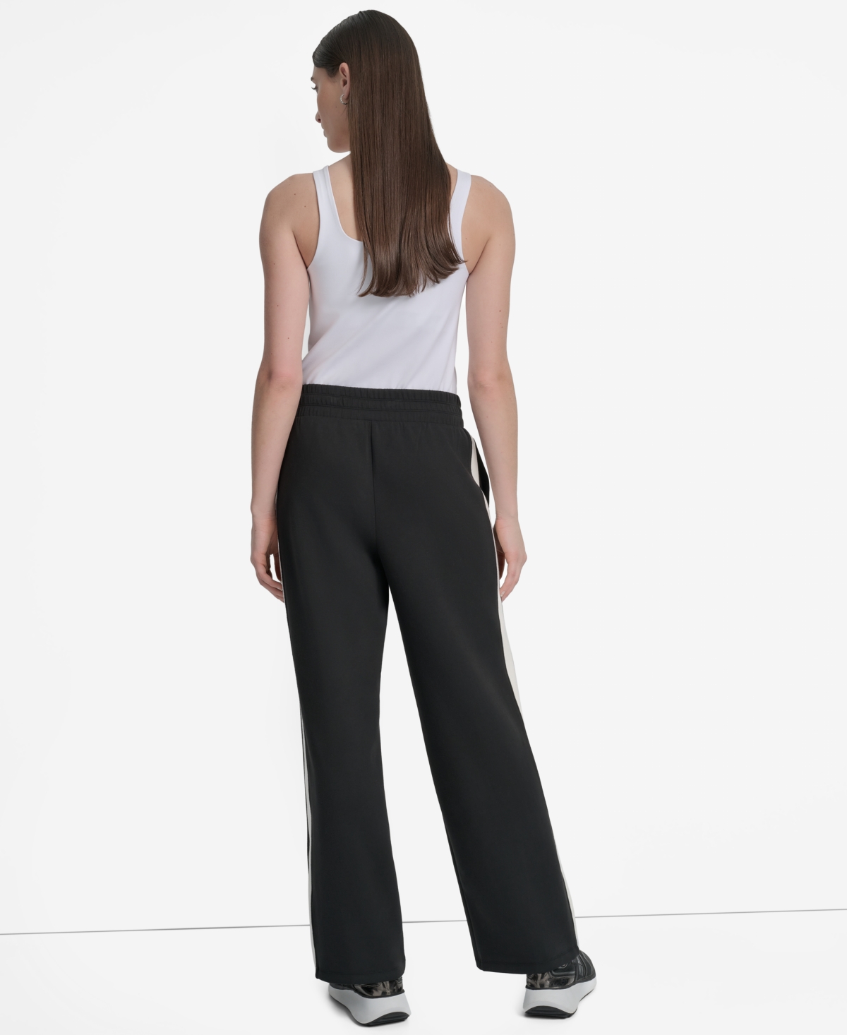 Dkny High Waist Modified Wide Leg Track Pants In Black