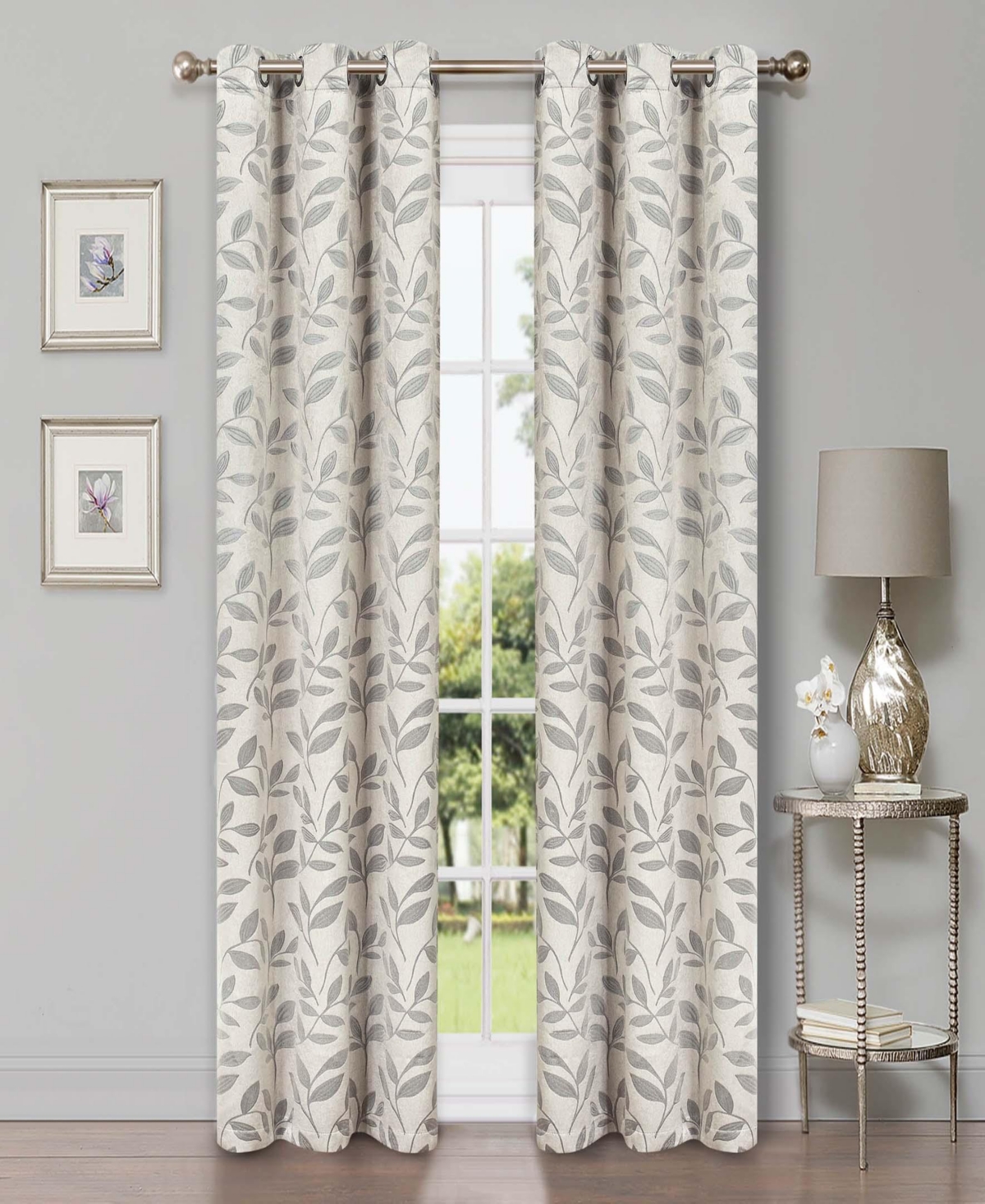 Superior Modern Leaves Room Darkening Grommet Top Curtain Panels, 42" x 96" (Set of 2)