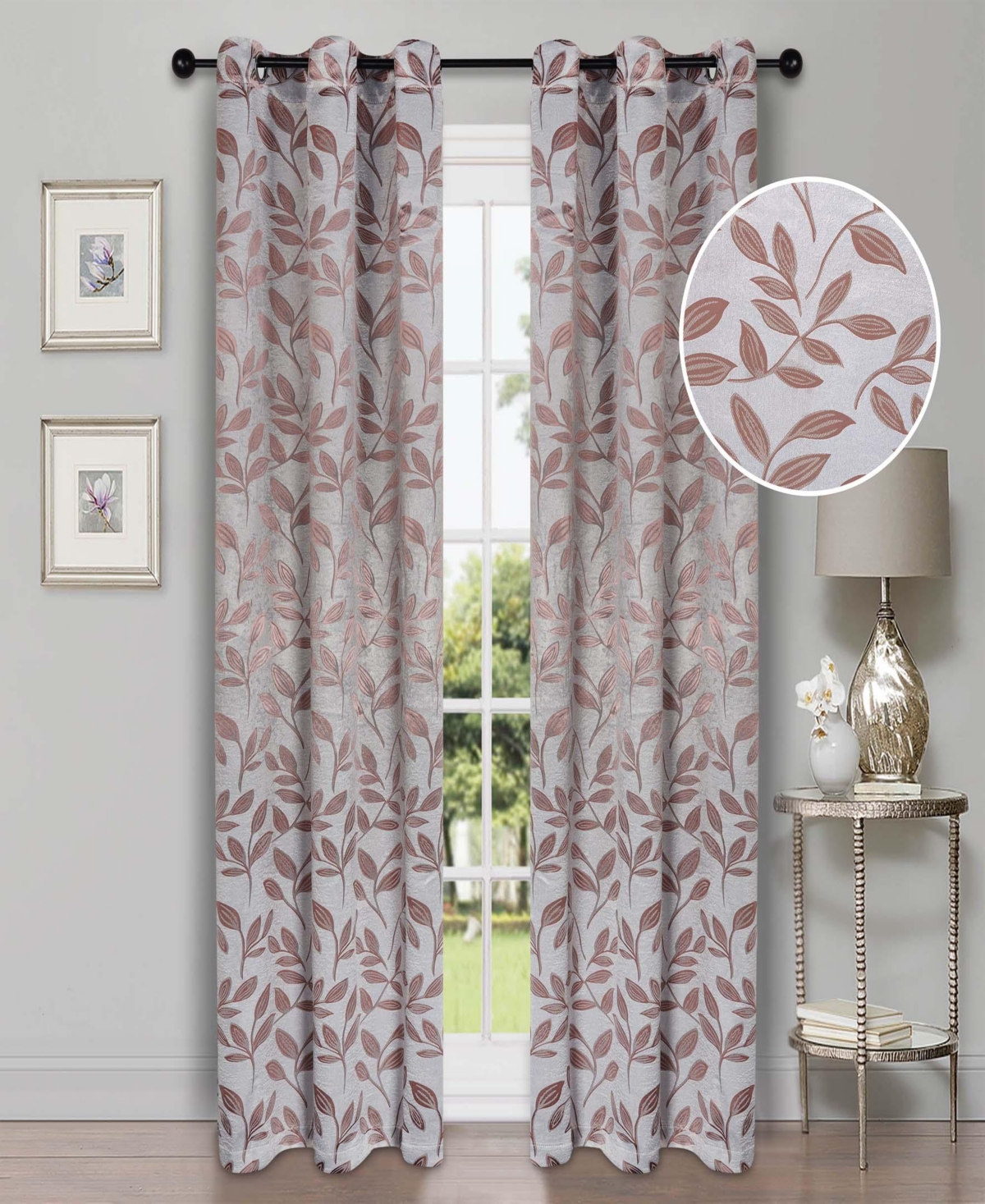 Superior Modern Leaves Room Darkening Grommet Top Curtain Panels, 42" x 96" (Set of 2)