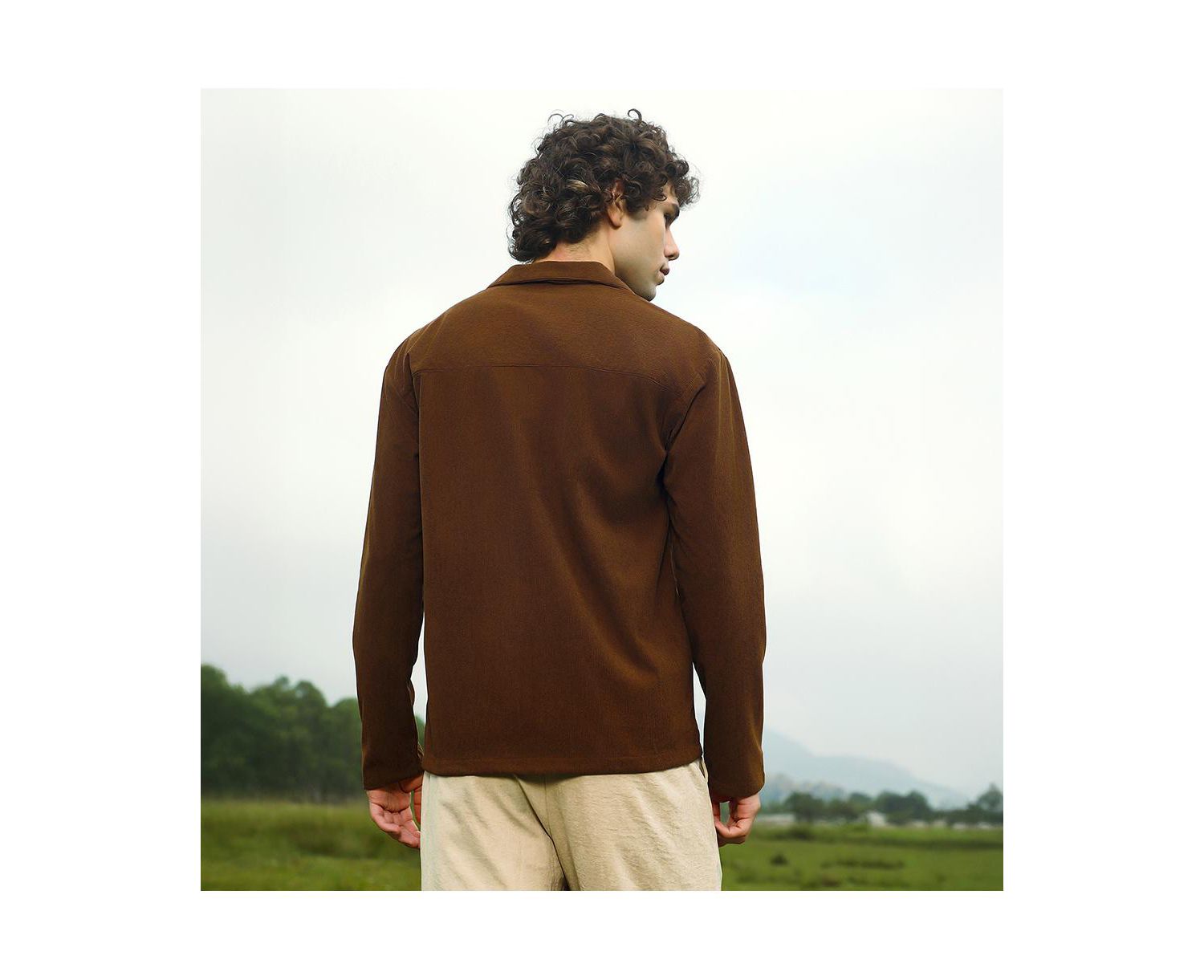 Men's Chocolate Brown Ribbed Oversized Shirt