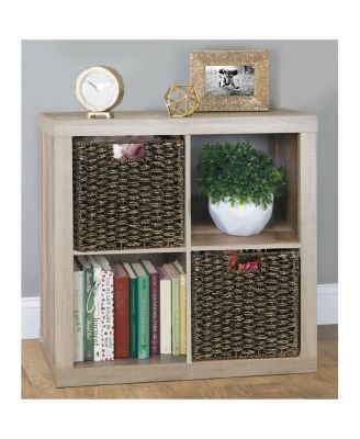 Seagrass Woven Cube Bin Basket Organizer, Handles, 4 Pack, Black Wash