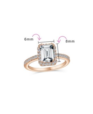 Art Deco Style 3CT Halo CZ Emerald Cut Promise Ring in Rose Gold Plated Sterling Silver