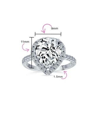 7CT Pear Halo CZ Solitaire Teardrop Cocktail Statement Ring in Sterling Silver