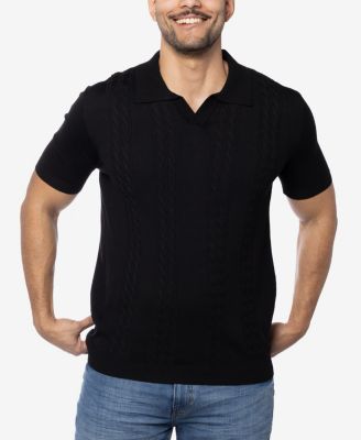 Men's Cable Knit Johnny Collar Short Sleeve Sweater Polo