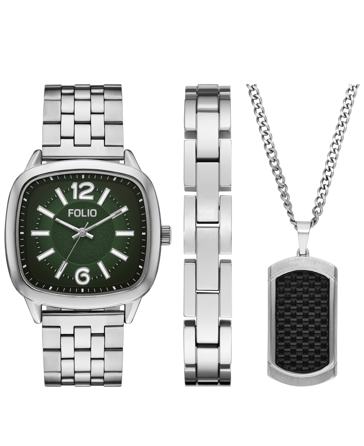 Folio Men's Quartz Three-hand Silver Alloy Watch Set, 41mm In Silver