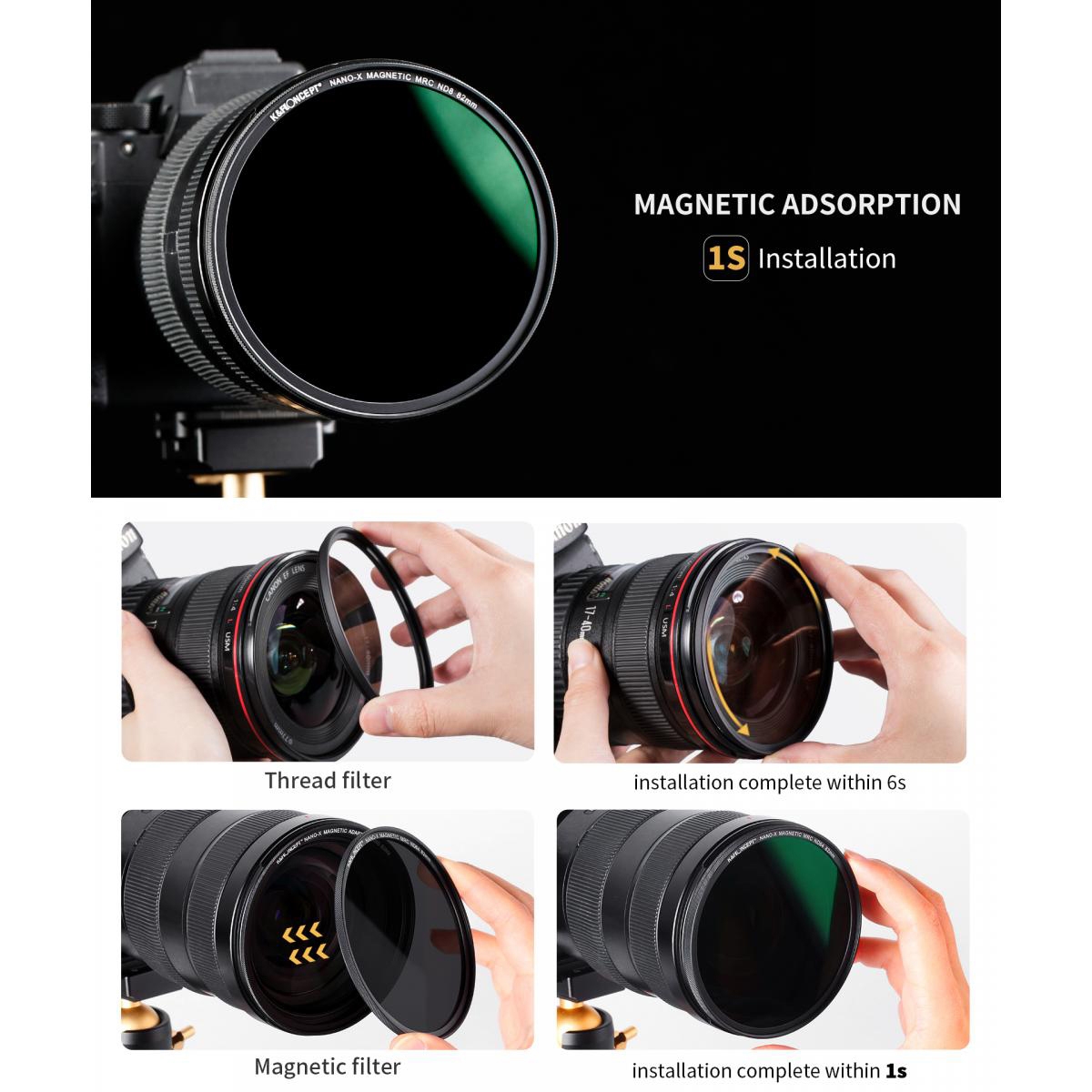K&F Concept 62mm Nano-x Neutral Density ND8 0.9 3-Stop Magnetic Filter
