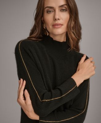 Women’s Mock-Neck Cashmere Sweater with Gold Contrast Trim