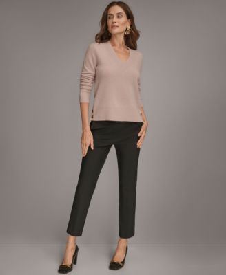 Women’s V-Neck Cashmere Sweater with Gold Button Detailing