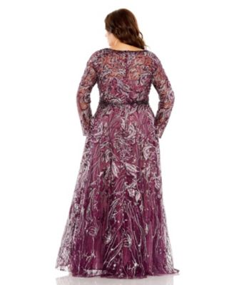Women's Plus Size Long Sleeve High Neck Embroidered Gown
