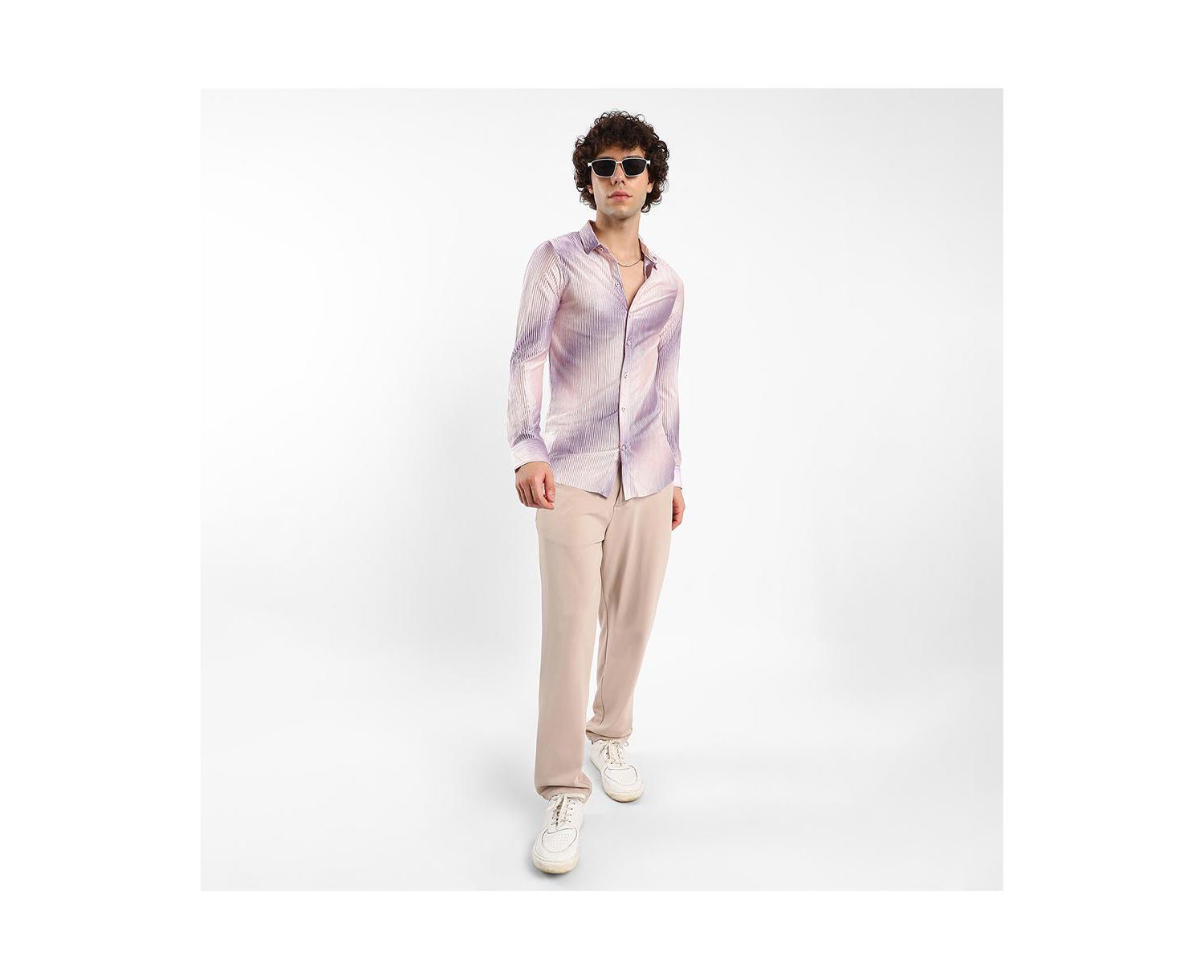 Men's Ombre-Pleated Shirt