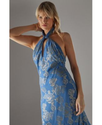 Women's Metallic Chiffon Wrap Front Midi Dress