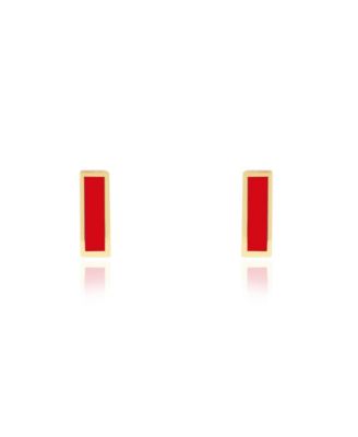 Red Bar Stud Earrings 14K Gold