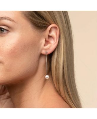 Sterling Silver 18k Gold Plated Abby Single Cultured Pearl Necklace & Dangled Drop Earrings Set