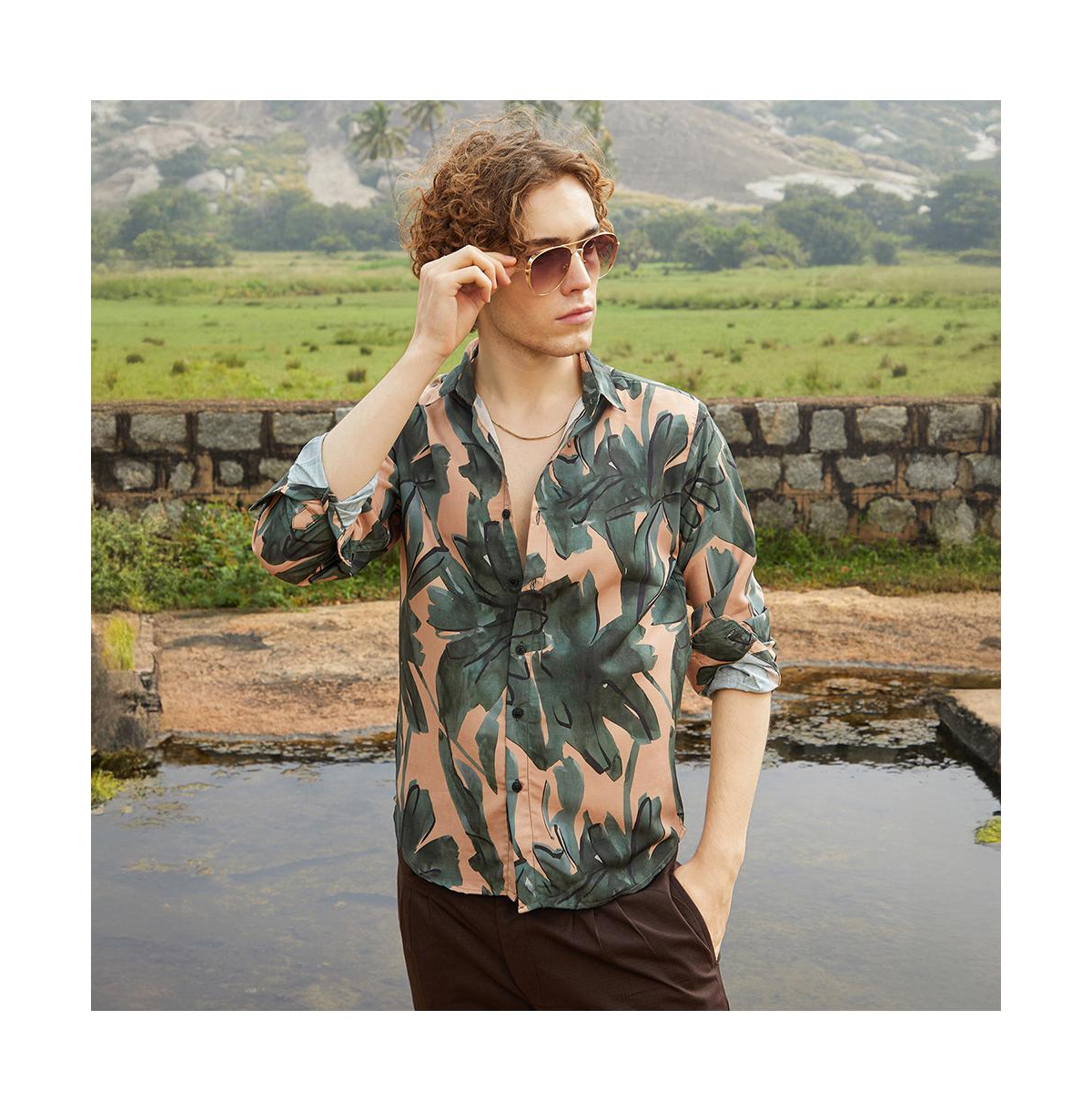 Campus Sutra Men's Artistic Botanical Shirt