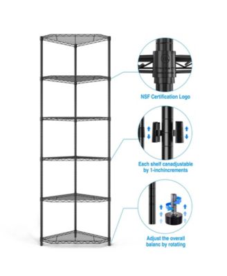 6 Tier Heavy Duty Corner Shelf Rack with 600LB Capacity Adjustable Shelves