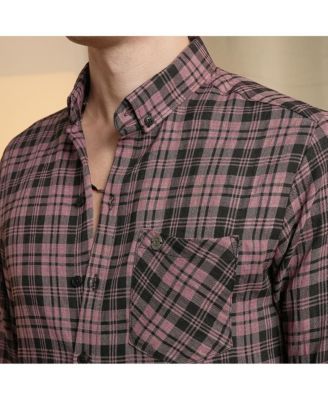 Men's Mauve Pink & Charcoal Black Tartan Plaid Shirt