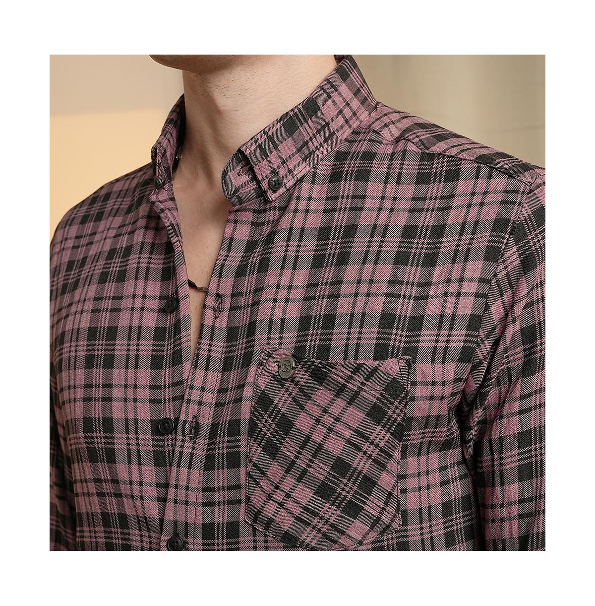 Campus Sutra Men's Mauve Tartan Plaid Shirt