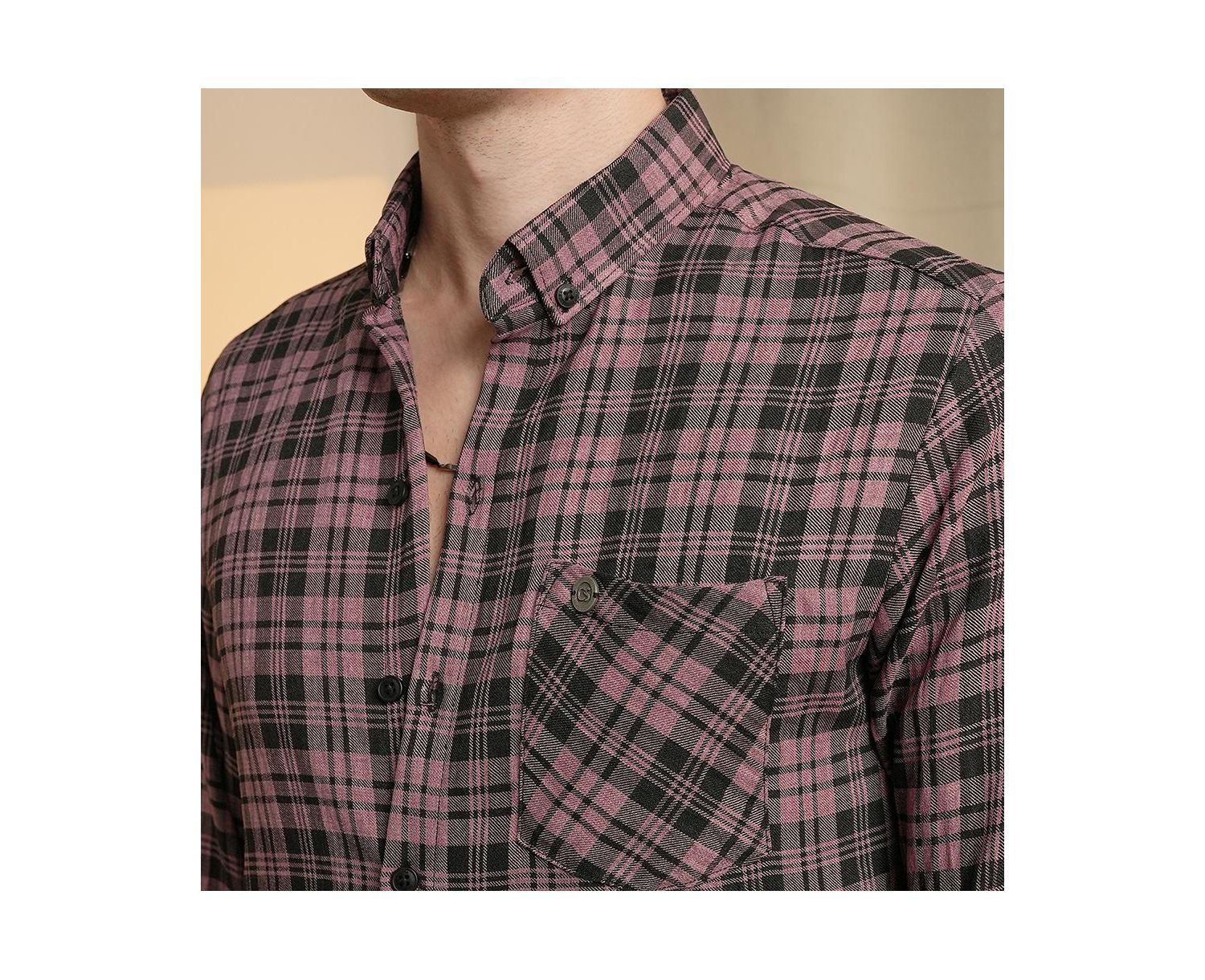 Men's Mauve Pink & Charcoal Black Tartan Plaid Shirt
