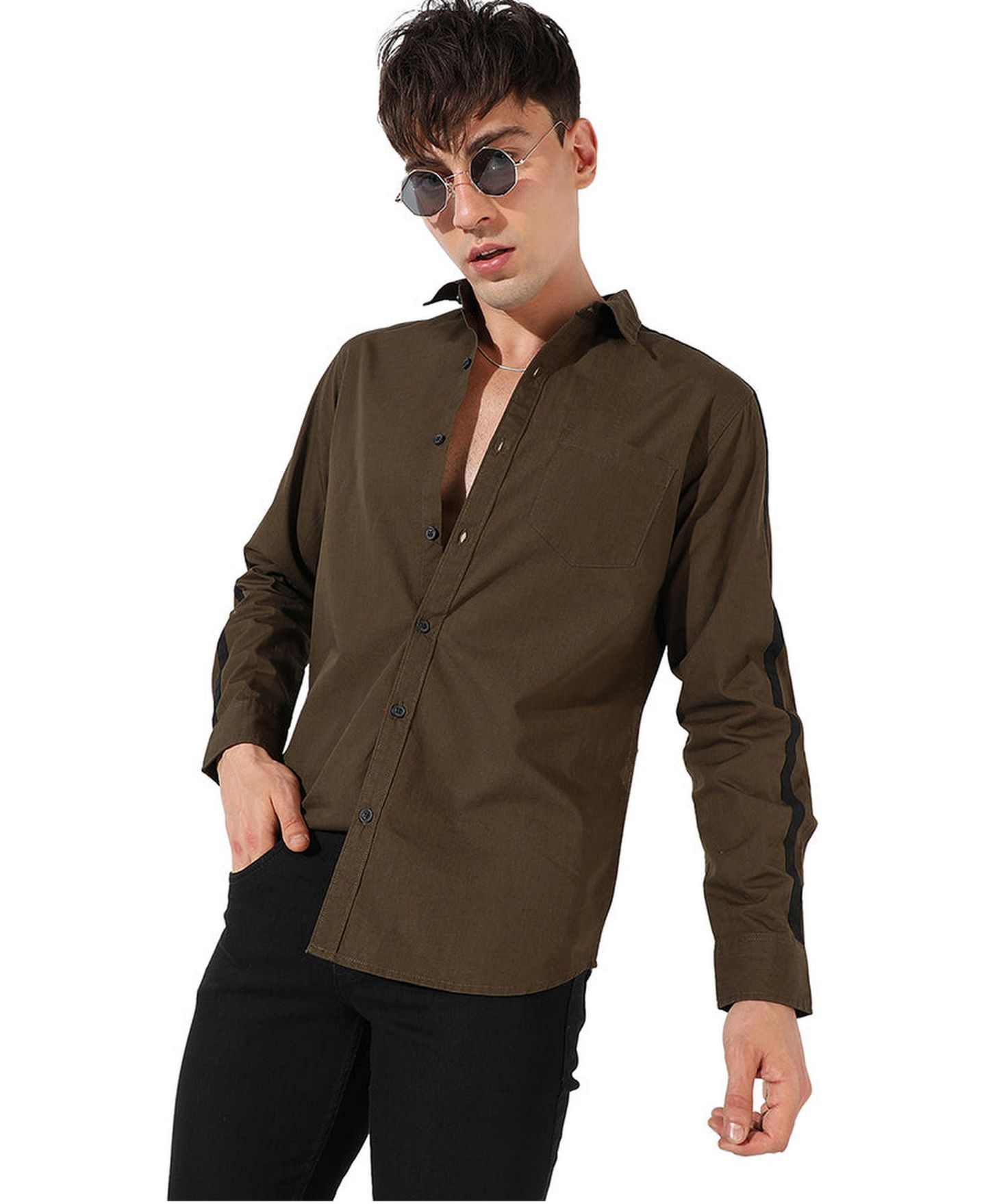 Мужская рубашка Cahoot Campus Sutra Olive Green Side Striped, цвет: Зелёный — фото 1