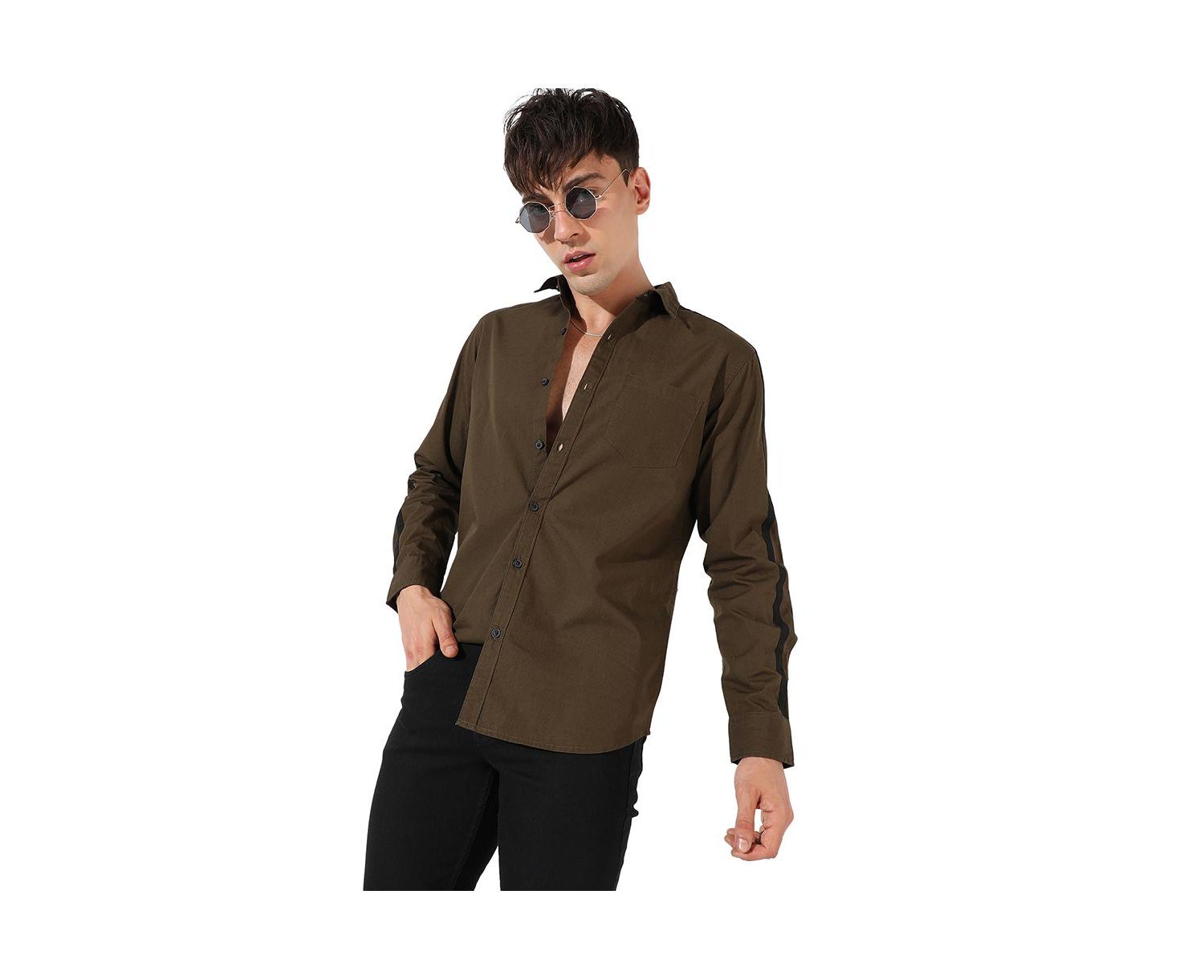 Men's Olive Green Side Striped Shirt