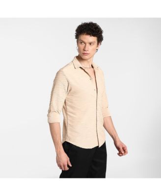 Men's Saltbox Beige Self-Design Wave Shirt